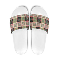 Seamless Pattern Pikake Lei Slide Sandals Floral Squares Pikake LT9 Pink - Polynesian Pride