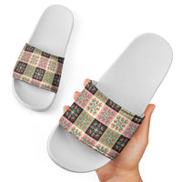 Seamless Pattern Pikake Lei Slide Sandals Floral Squares Pikake LT9 - Polynesian Pride
