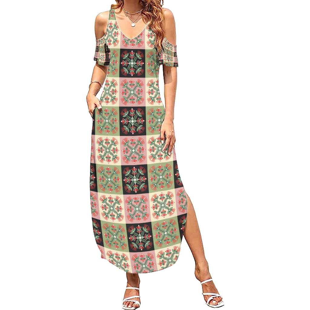 Seamless Pattern Pikake Lei Summer Maxi Dress Floral Squares Pikake LT9 Women Pink - Polynesian Pride