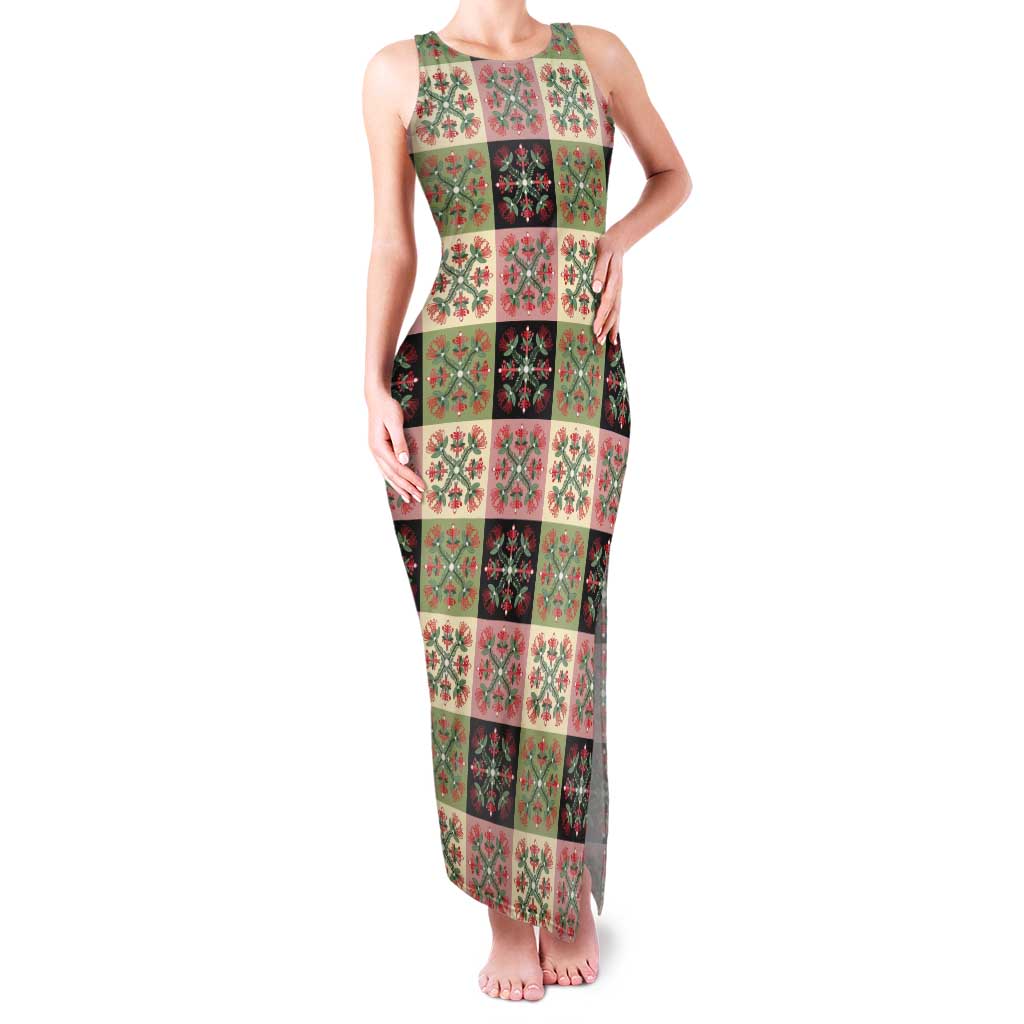 Seamless Pattern Pikake Lei Tank Maxi Dress Floral Squares Pikake LT9 Women Pink - Polynesian Pride