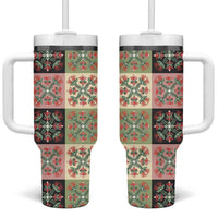 Seamless Pattern Pikake Lei Tumbler With Handle Floral Squares Pikake LT9 One Size: 40 oz Pink - Polynesian Pride