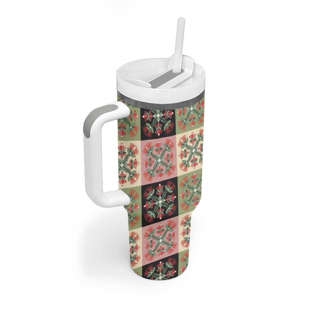 Seamless Pattern Pikake Lei Tumbler With Handle Floral Squares Pikake LT9 - Polynesian Pride