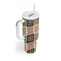 Seamless Pattern Pikake Lei Tumbler With Handle Floral Squares Pikake LT9 - Polynesian Pride