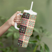 Seamless Pattern Pikake Lei Tumbler With Handle Floral Squares Pikake LT9 - Polynesian Pride