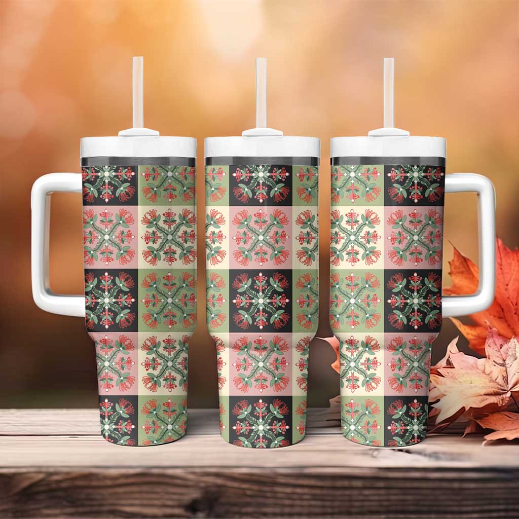 Seamless Pattern Pikake Lei Tumbler With Handle Floral Squares Pikake LT9 - Polynesian Pride