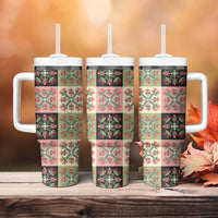 Seamless Pattern Pikake Lei Tumbler With Handle Floral Squares Pikake LT9 - Polynesian Pride