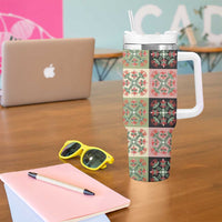 Seamless Pattern Pikake Lei Tumbler With Handle Floral Squares Pikake LT9 - Polynesian Pride