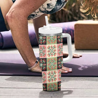 Seamless Pattern Pikake Lei Tumbler With Handle Floral Squares Pikake LT9 - Polynesian Pride