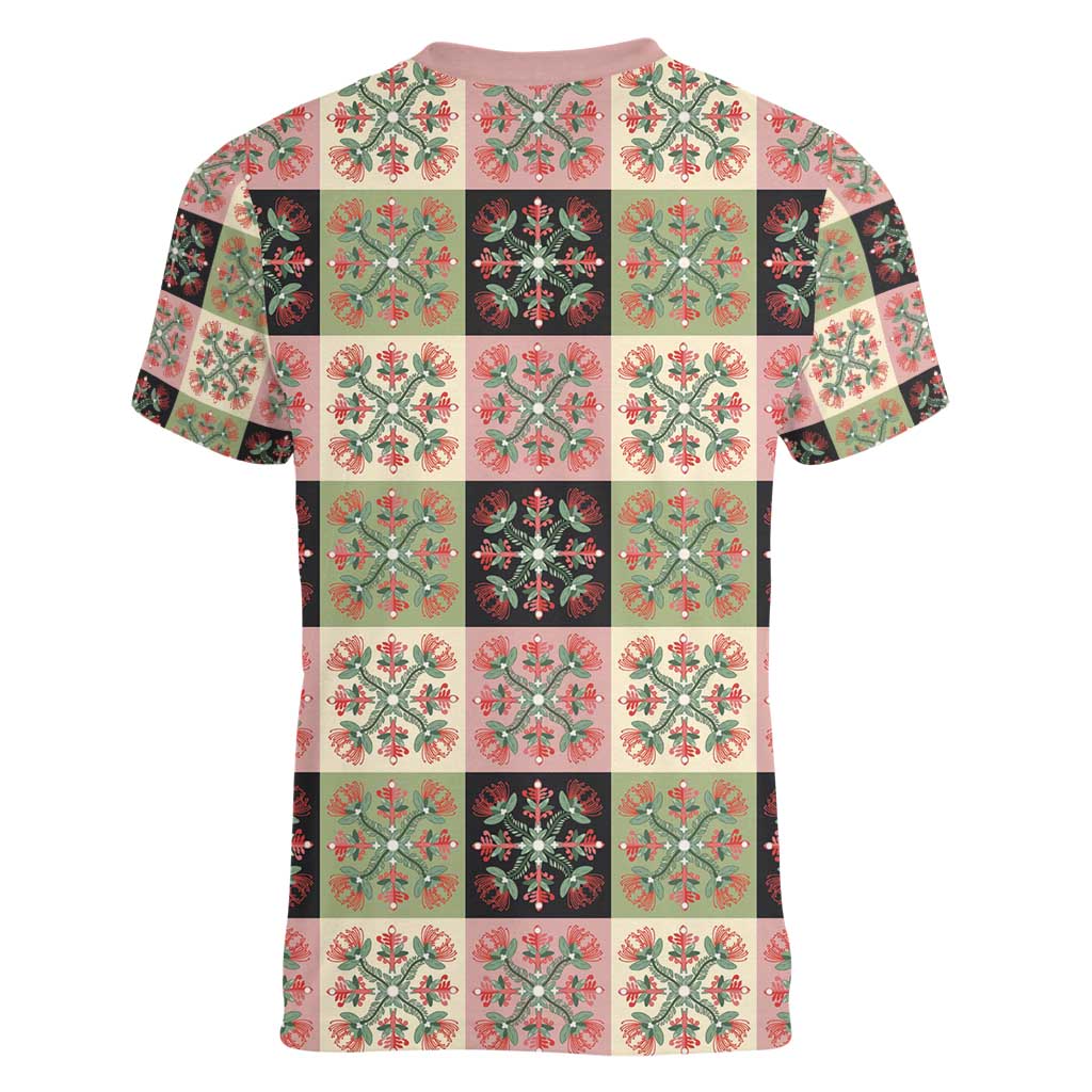 Seamless Pattern Pikake Lei Women V-Neck T-Shirt Floral Squares Pikake - Polynesian Pride
