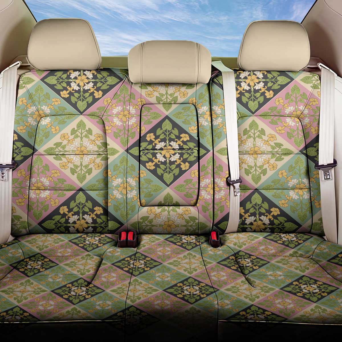 Seamless Pattern Puakenikeni and Kalo Back Car Seat Cover LT9 One Size Beige - Polynesian Pride