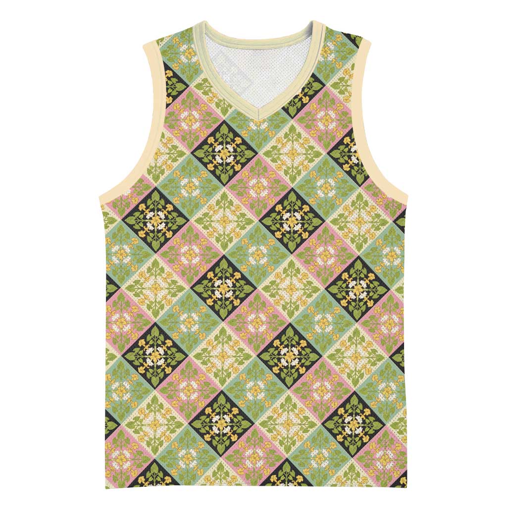 Seamless Pattern Puakenikeni and Kalo Basketball Jersey - Polynesian Pride
