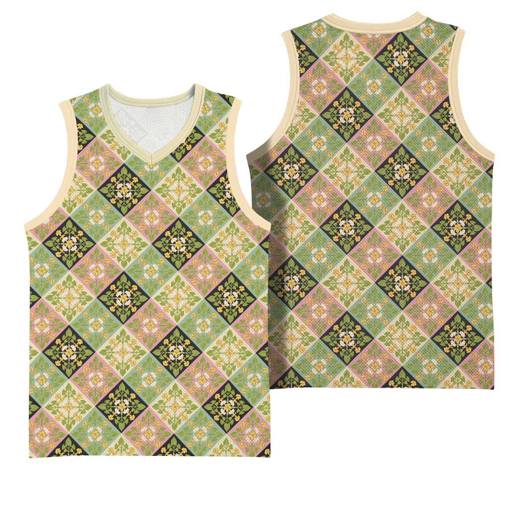 Seamless Pattern Puakenikeni and Kalo Basketball Jersey - Polynesian Pride