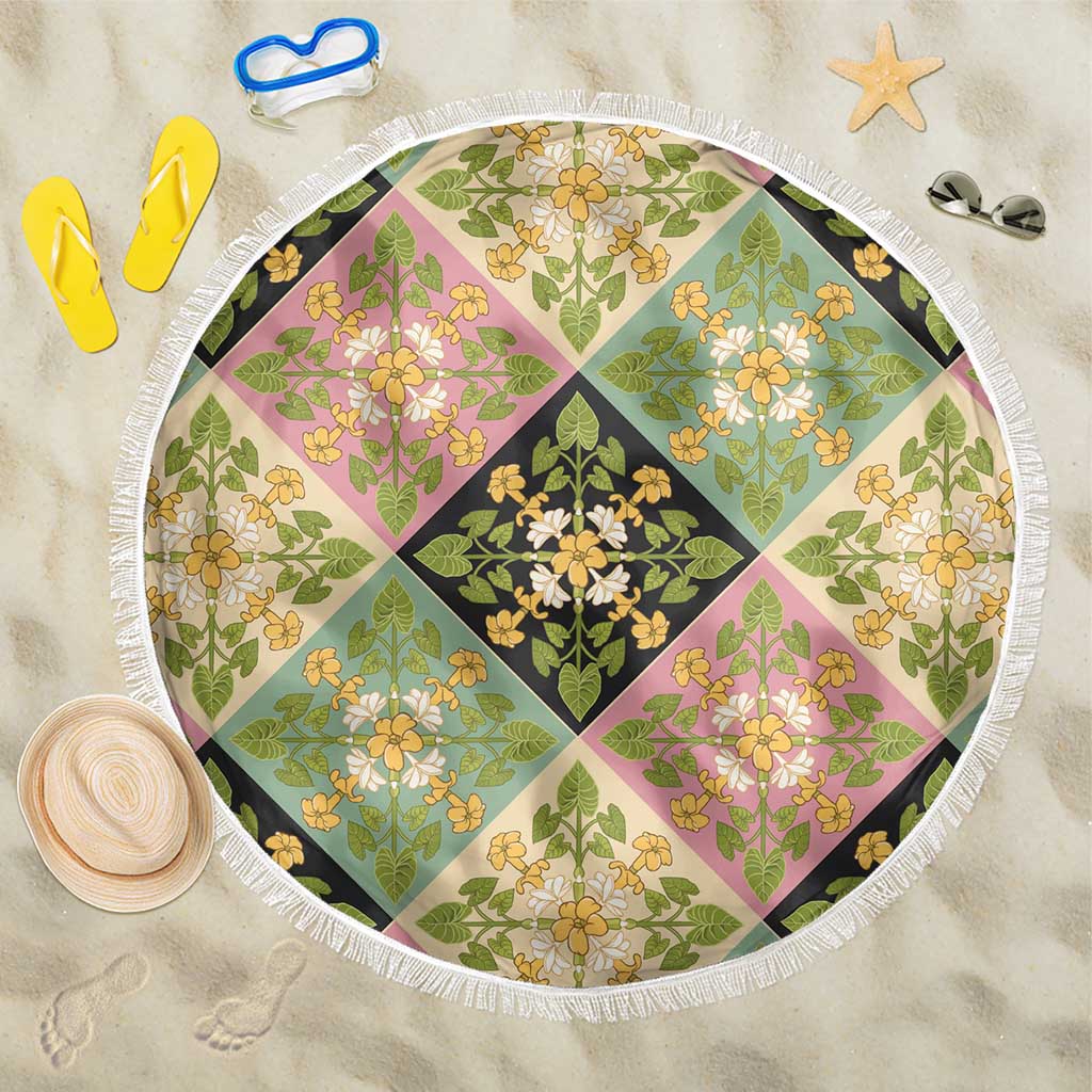 Seamless Pattern Puakenikeni and Kalo Beach Blanket LT9 One Size 150cm Beige - Polynesian Pride