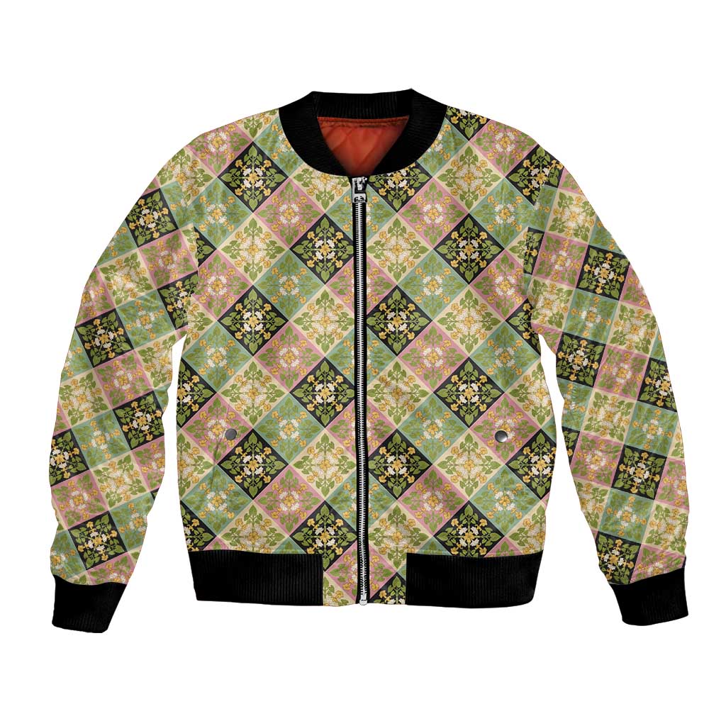 Seamless Pattern Puakenikeni and Kalo Bomber Jacket LT9 Unisex Beige - Polynesian Pride