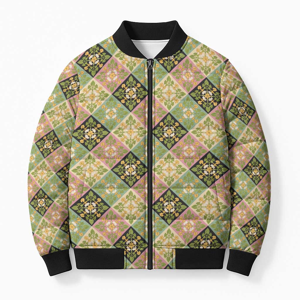 Seamless Pattern Puakenikeni and Kalo Bomber Puffer Jacket - Polynesian Pride