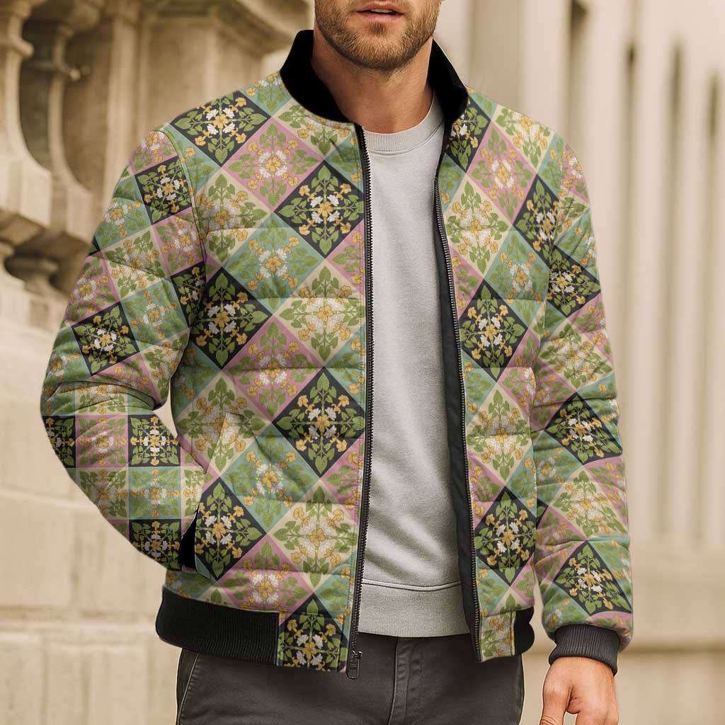 Seamless Pattern Puakenikeni and Kalo Bomber Puffer Jacket - Polynesian Pride