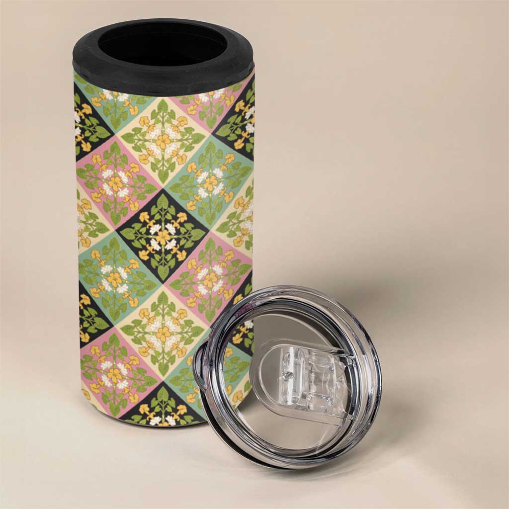 Seamless Pattern Puakenikeni and Kalo 4 in 1 Can Cooler Tumbler - Polynesian Pride