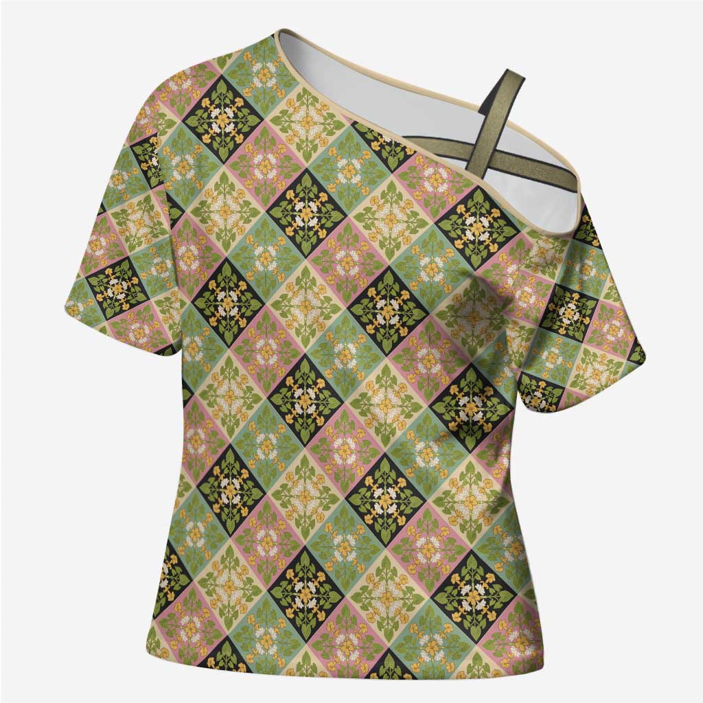 Seamless Pattern Puakenikeni and Kalo Cross Shoulder Shirt - Polynesian Pride