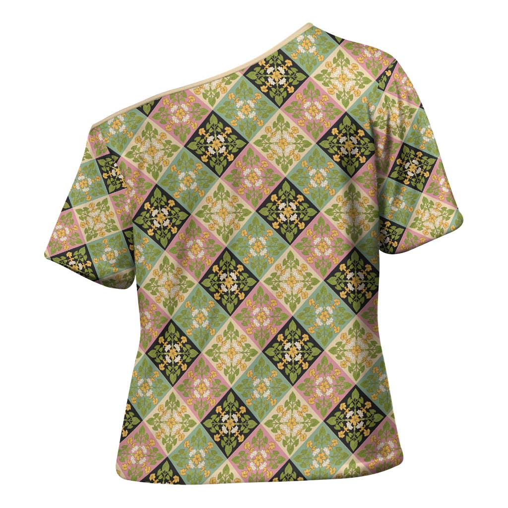 Seamless Pattern Puakenikeni and Kalo Cross Shoulder Shirt - Polynesian Pride