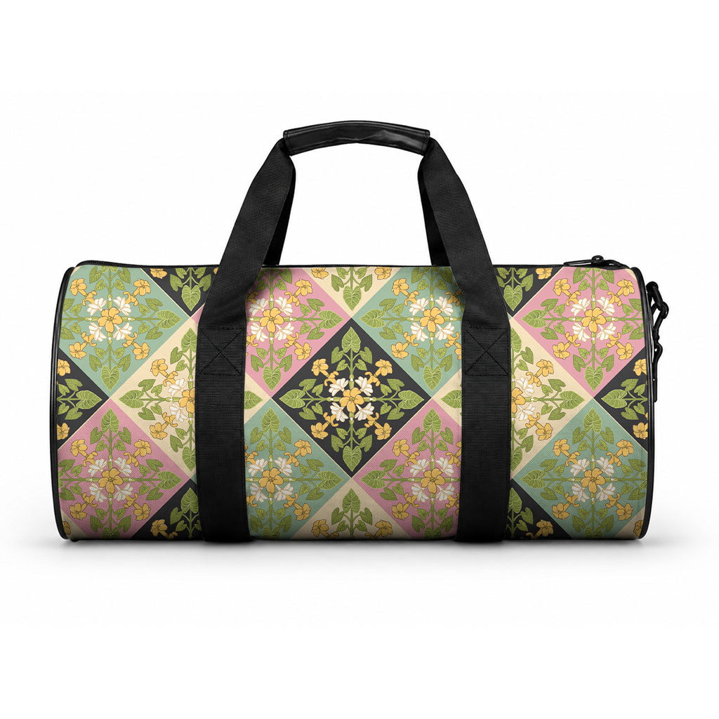 Seamless Pattern Puakenikeni and Kalo Duffle Bag LT9 One size Beige - Polynesian Pride