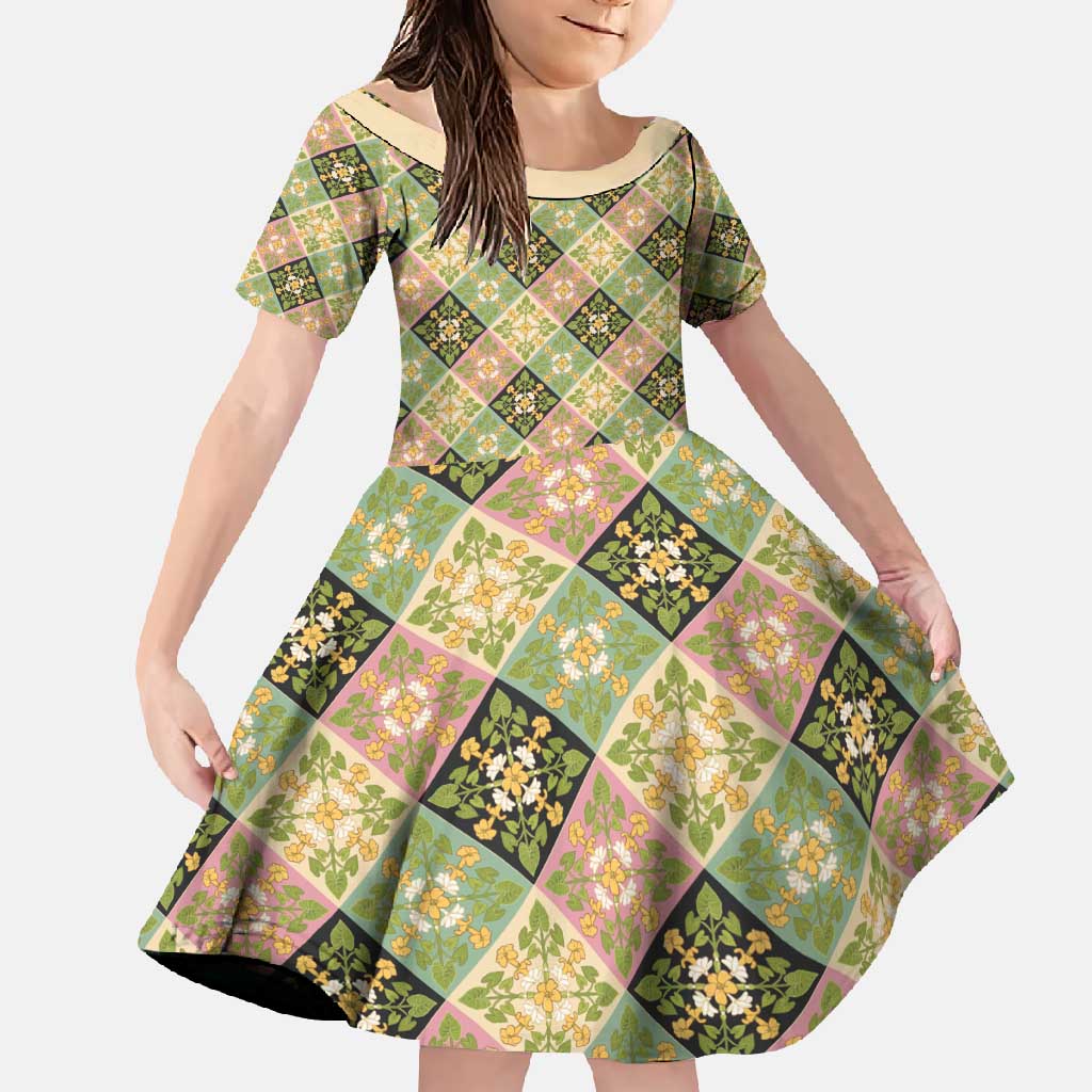 Seamless Pattern Puakenikeni and Kalo Family Matching Off Shoulder Maxi Dress and Hawaiian Shirt - Polynesian Pride