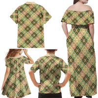 Seamless Pattern Puakenikeni and Kalo Family Matching Off Shoulder Maxi Dress and Hawaiian Shirt - Polynesian Pride
