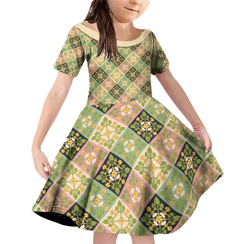 Seamless Pattern Puakenikeni and Kalo Family Matching Off Shoulder Short Dress and Hawaiian Shirt - Polynesian Pride