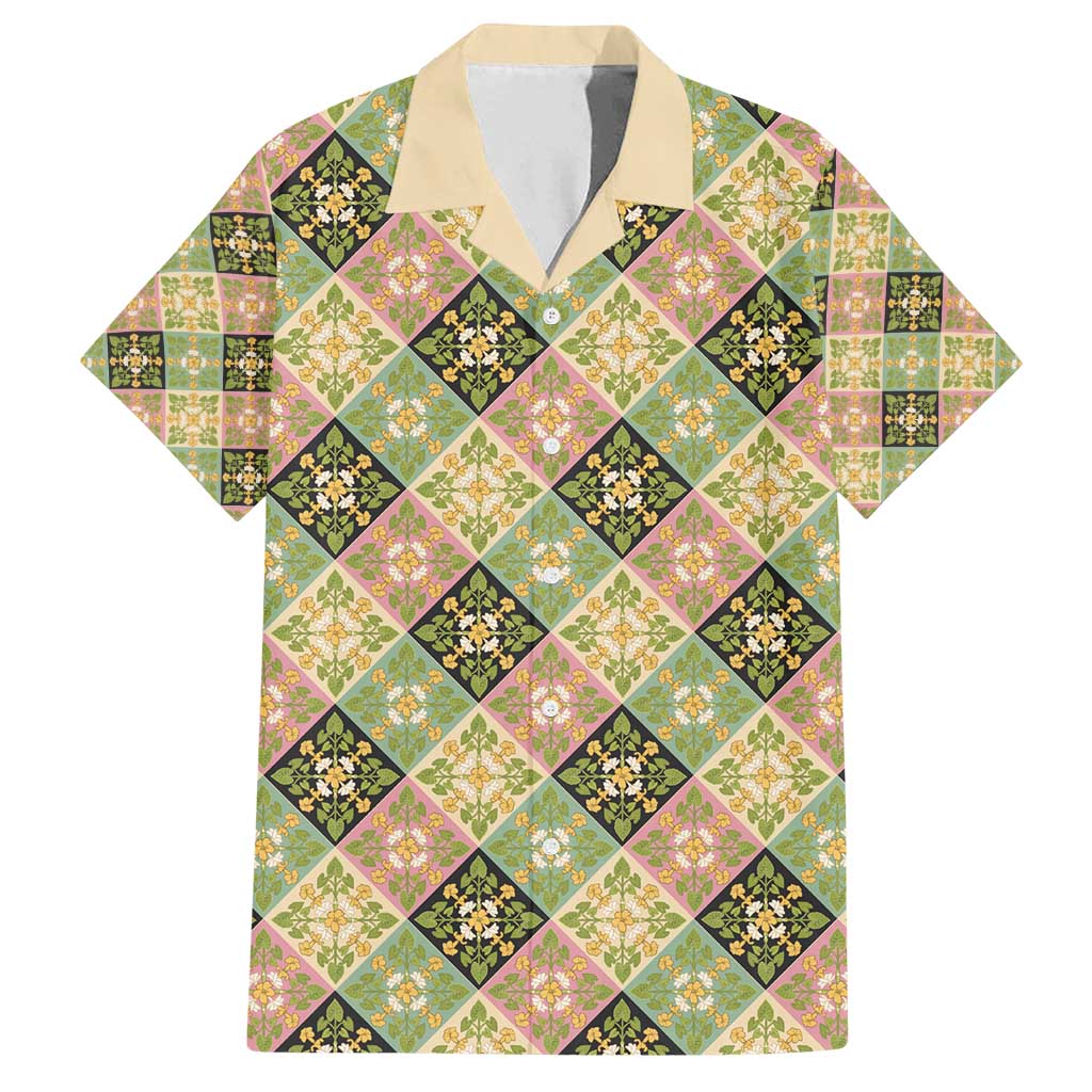 Seamless Pattern Puakenikeni and Kalo Family Matching Puletasi and Hawaiian Shirt LT9 Dad's Shirt - Short Sleeve Beige - Polynesian Pride