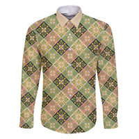 Seamless Pattern Puakenikeni and Kalo Family Matching Puletasi and Hawaiian Shirt LT9 Dad's Shirt - Long Sleeve Beige - Polynesian Pride