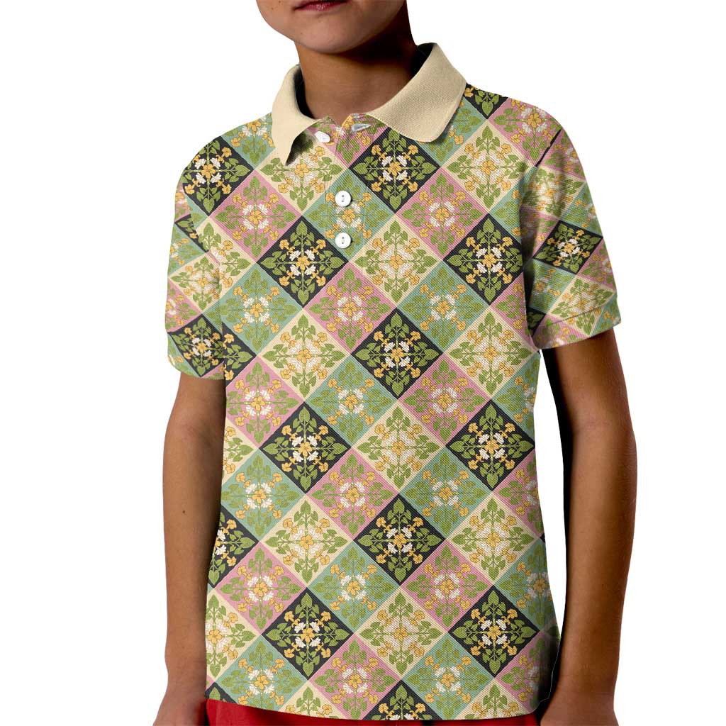 Seamless Pattern Puakenikeni and Kalo Kid Polo Shirt LT9 Kid Beige - Polynesian Pride
