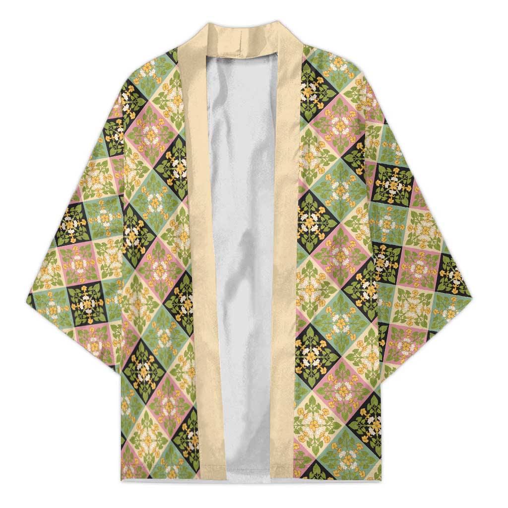 Seamless Pattern Puakenikeni and Kalo Kimono LT9 Unisex Beige - Polynesian Pride