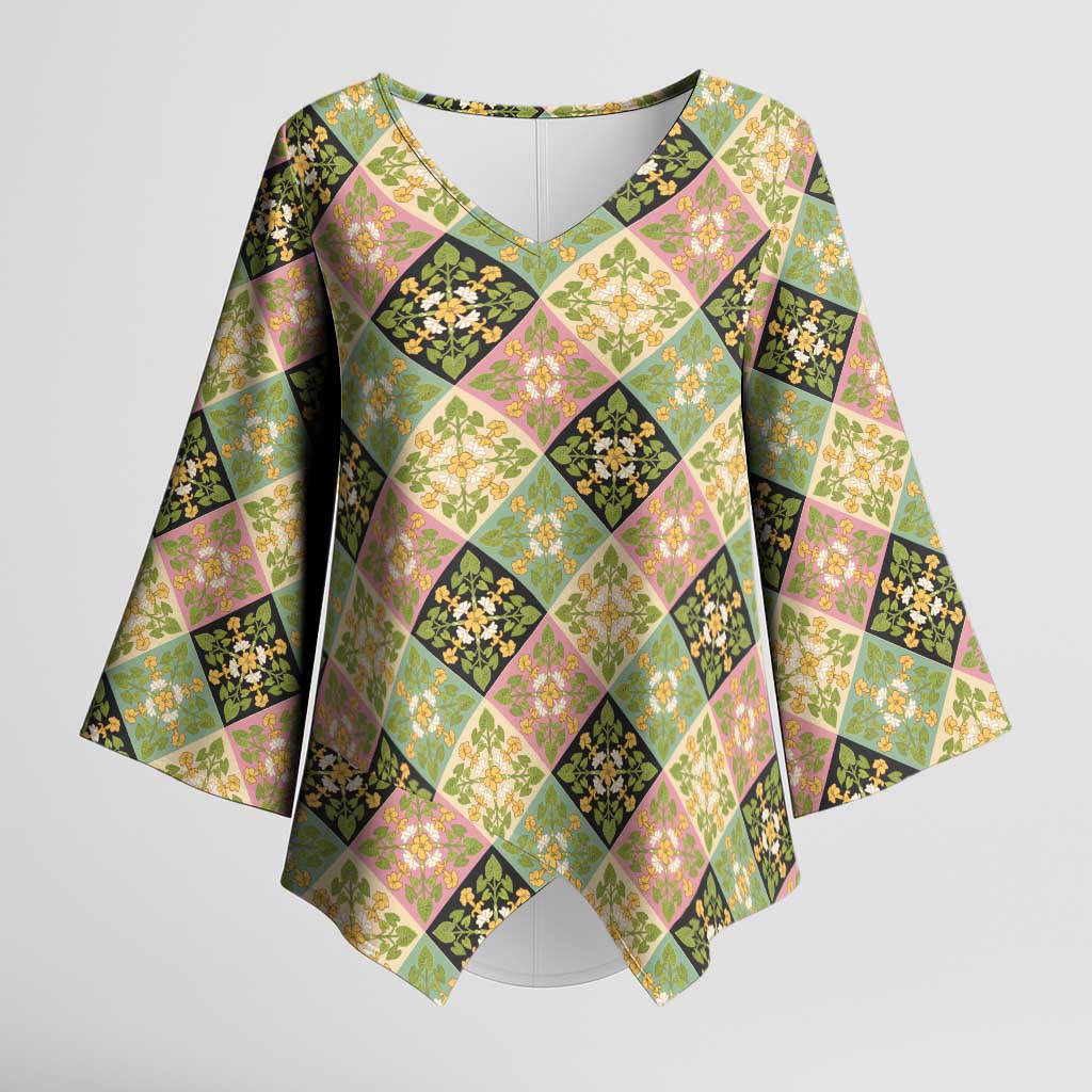 Seamless Pattern Puakenikeni and Kalo Kimono Sleeve Blouse - Polynesian Pride