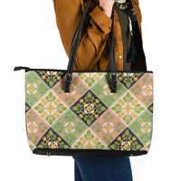 Seamless Pattern Puakenikeni and Kalo Leather Tote Bag LT9 - Polynesian Pride