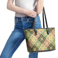 Seamless Pattern Puakenikeni and Kalo Leather Tote Bag LT9 - Polynesian Pride