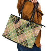 Seamless Pattern Puakenikeni and Kalo Leather Tote Bag LT9 - Polynesian Pride