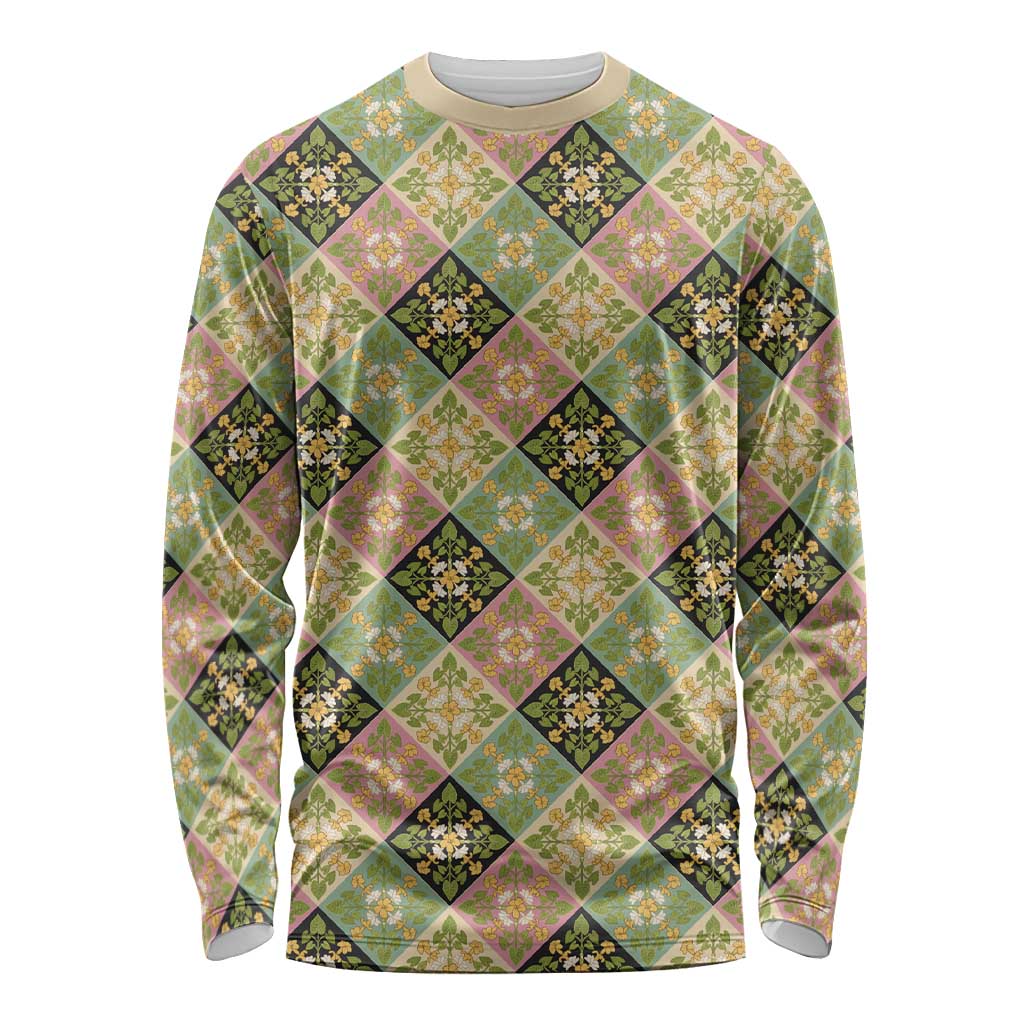 Seamless Pattern Puakenikeni and Kalo Long Sleeve Shirt LT9 Unisex Beige - Polynesian Pride