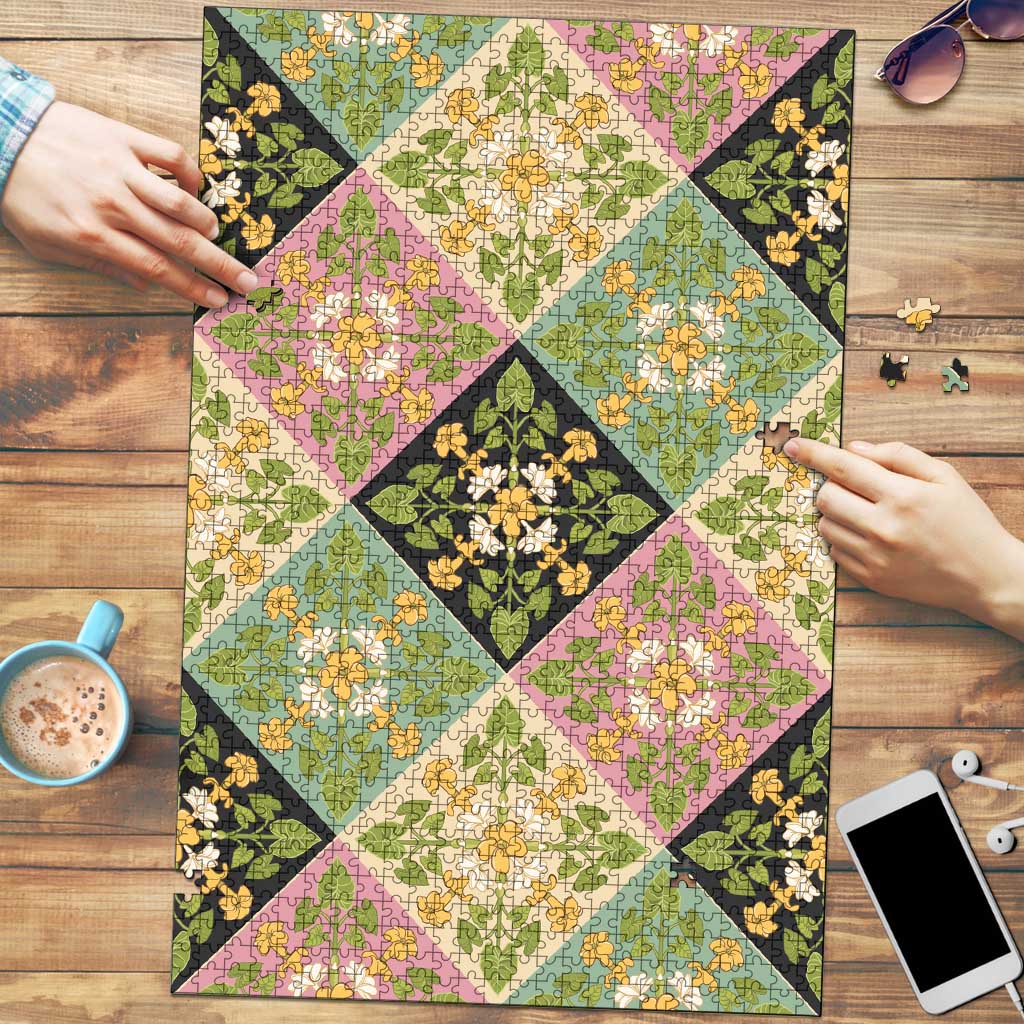 Seamless Pattern Puakenikeni and Kalo Puzzle - Polynesian Pride