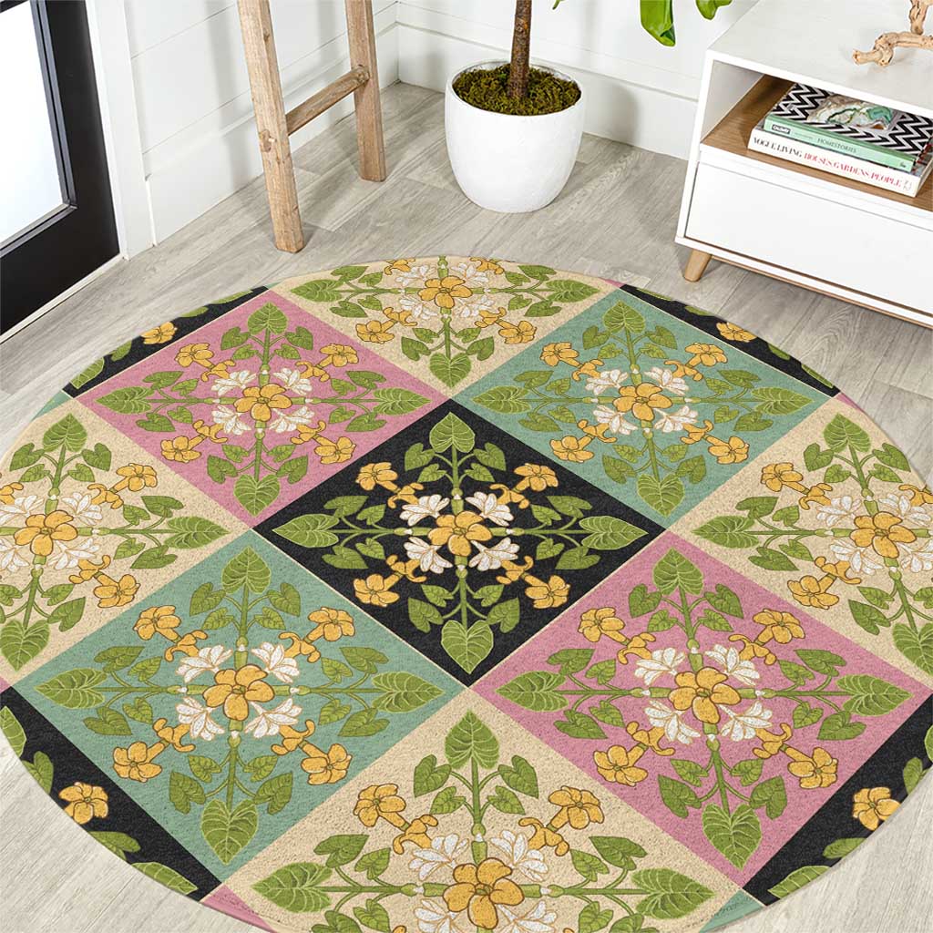 Seamless Pattern Puakenikeni and Kalo Round Carpet LT9 Beige - Polynesian Pride
