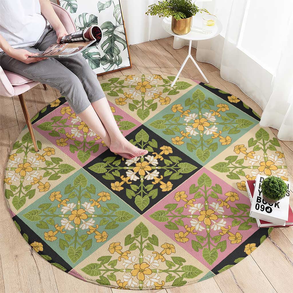 Seamless Pattern Puakenikeni and Kalo Round Carpet LT9 - Polynesian Pride