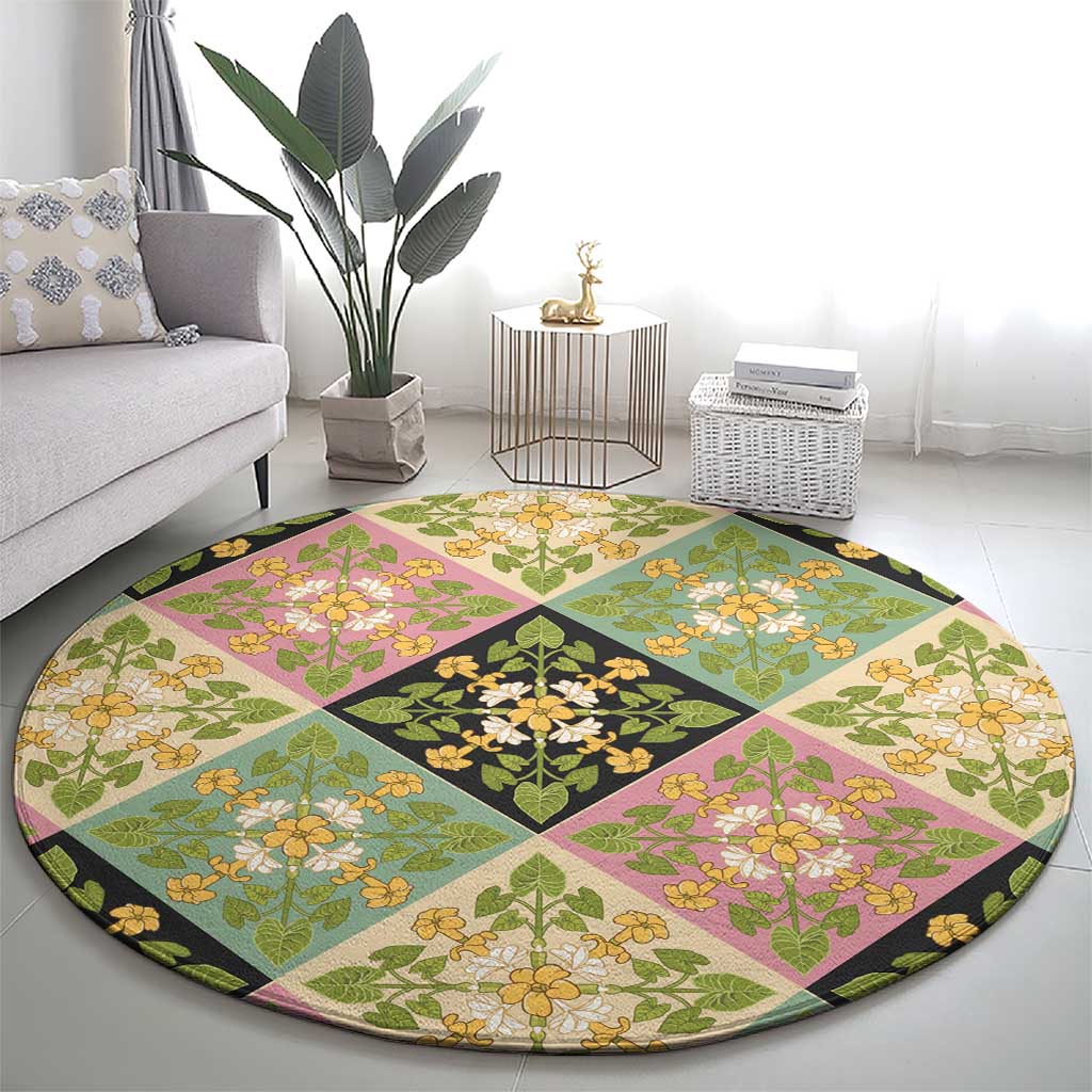 Seamless Pattern Puakenikeni and Kalo Round Carpet LT9 - Polynesian Pride