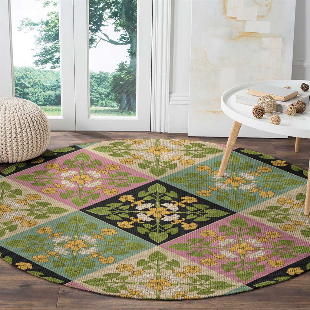 Seamless Pattern Puakenikeni and Kalo Round Carpet LT9 - Polynesian Pride