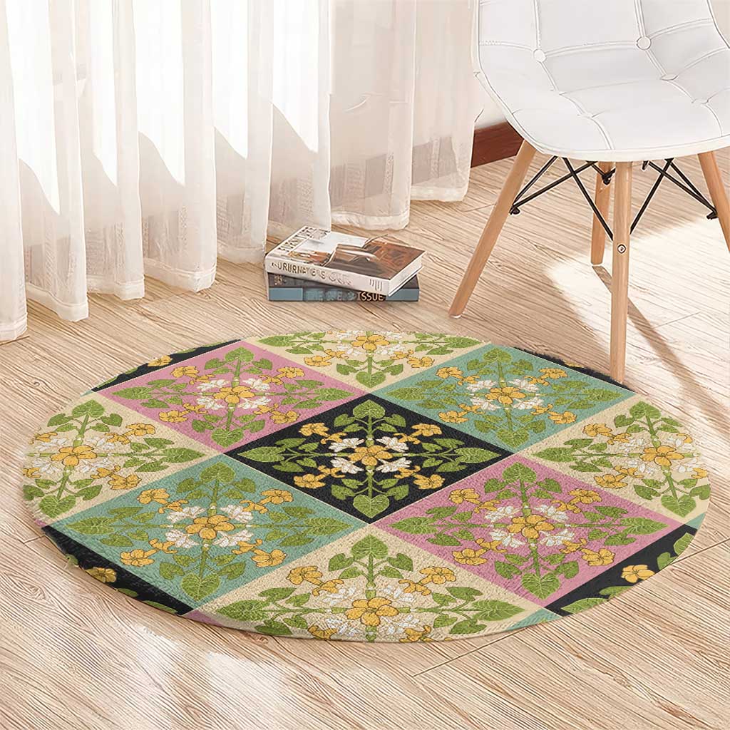 Seamless Pattern Puakenikeni and Kalo Round Carpet LT9 - Polynesian Pride