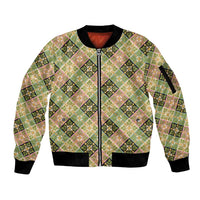 Seamless Pattern Puakenikeni and Kalo Sleeve Zip Bomber Jacket LT9 Unisex Beige - Polynesian Pride