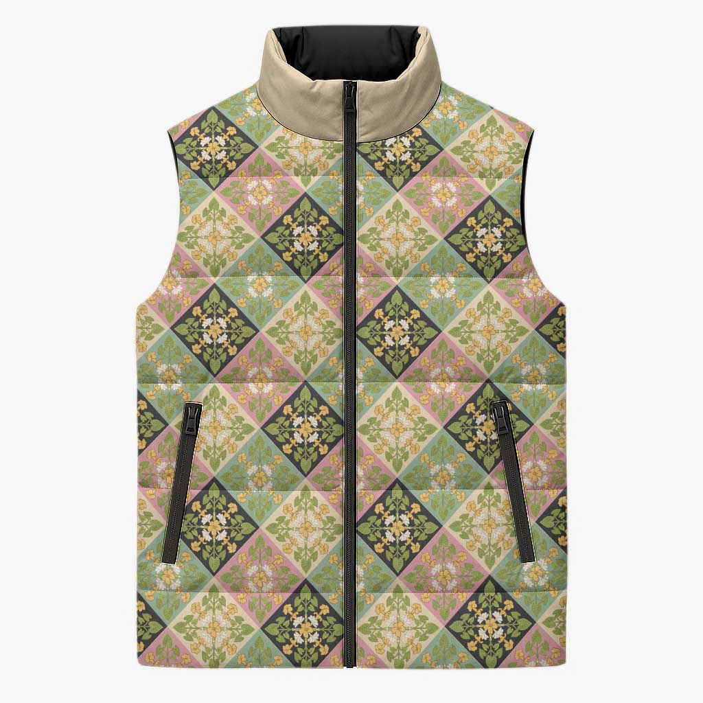 Seamless Pattern Puakenikeni and Kalo Sleeveless Puffer Jacket - Polynesian Pride