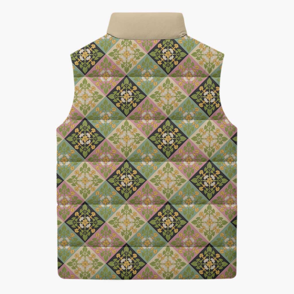 Seamless Pattern Puakenikeni and Kalo Sleeveless Puffer Jacket - Polynesian Pride