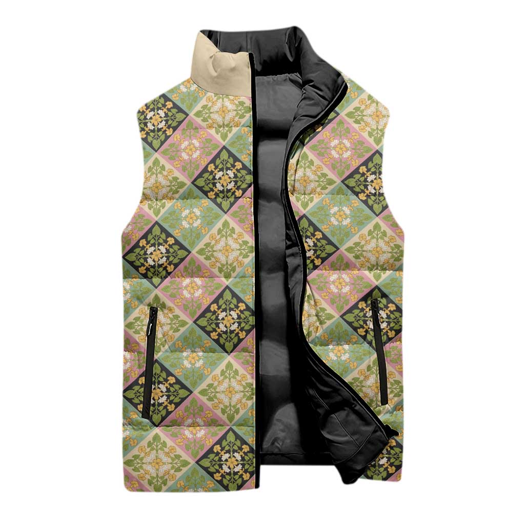 Seamless Pattern Puakenikeni and Kalo Sleeveless Puffer Jacket - Polynesian Pride