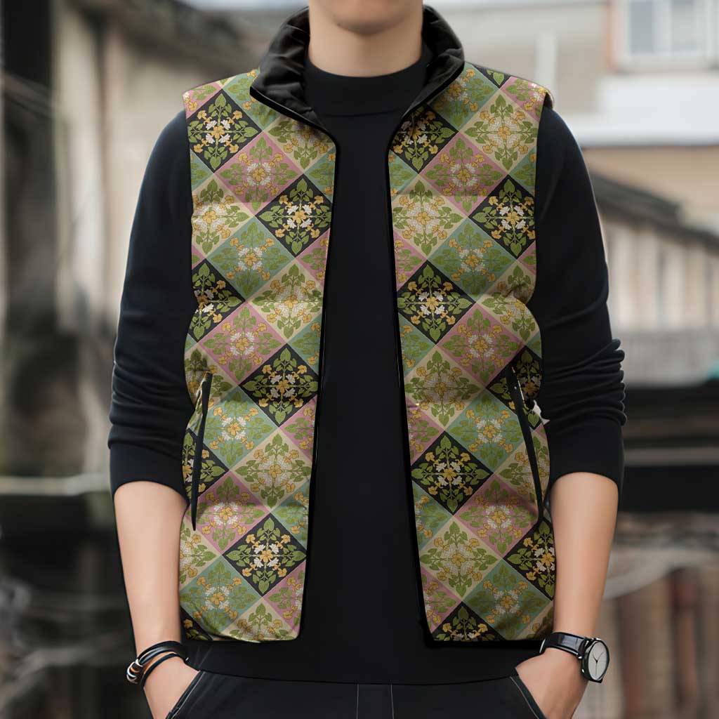 Seamless Pattern Puakenikeni and Kalo Sleeveless Puffer Jacket - Polynesian Pride