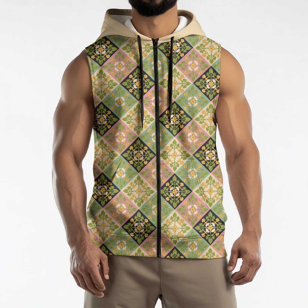 Seamless Pattern Puakenikeni and Kalo Sleeveless Zip Hoodie LT9 - Polynesian Pride