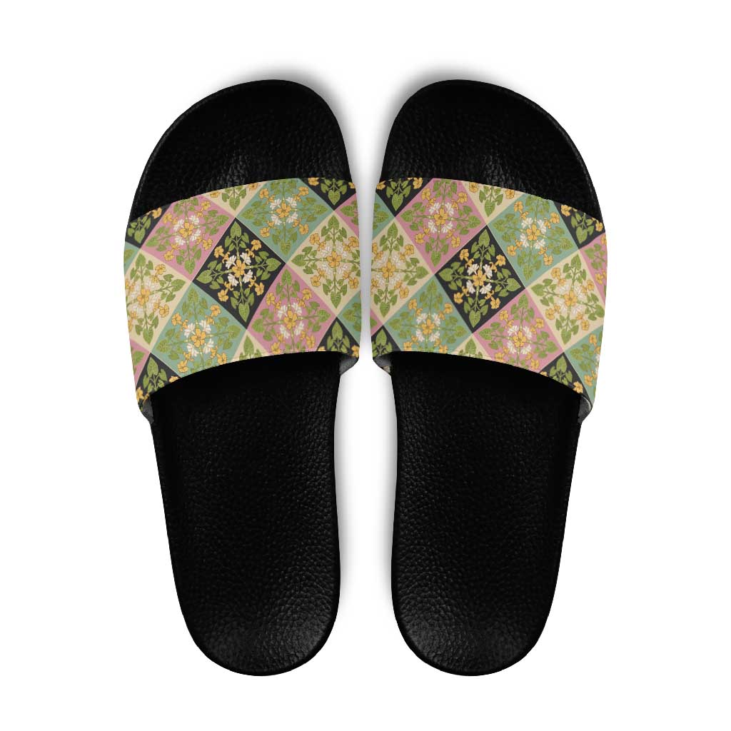 Seamless Pattern Puakenikeni and Kalo Slide Sandals LT9 Beige - Polynesian Pride