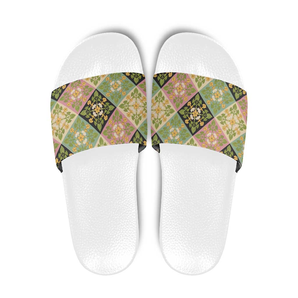Seamless Pattern Puakenikeni and Kalo Slide Sandals LT9 Beige - Polynesian Pride